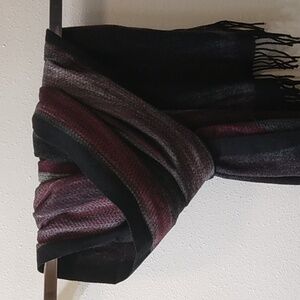 Large Striped Black Gray and Purple Fringe Scarf